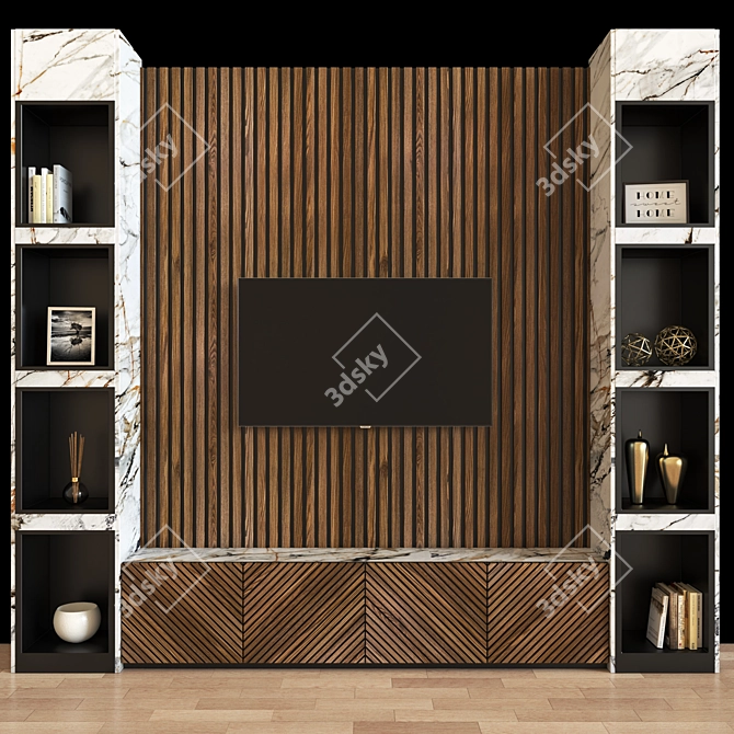 Contemporary 5-Piece TV Wall 3D model image 1