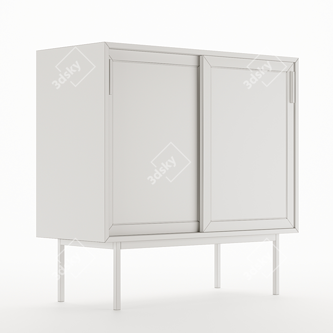 Vintage Style WASKA Wardrobe with Wicker Sliding Doors 3D model image 2