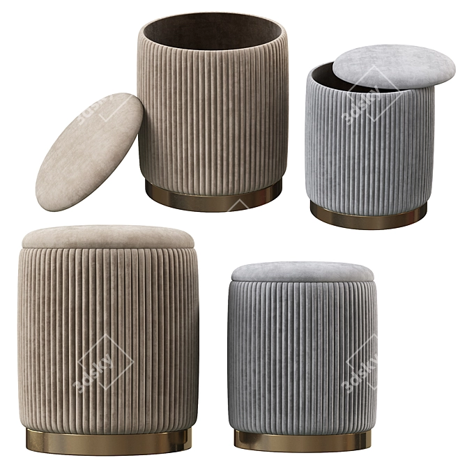 Gray Velvet Storage Ottomans - Set of 2 3D model image 1