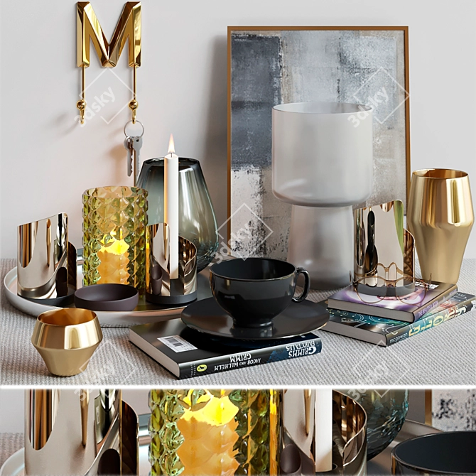 Decorative Set: Vase, Candlestick, Books, Gold, Picture

Title: Luxury Decor Set - Vase, Candlestick, 3D model image 1