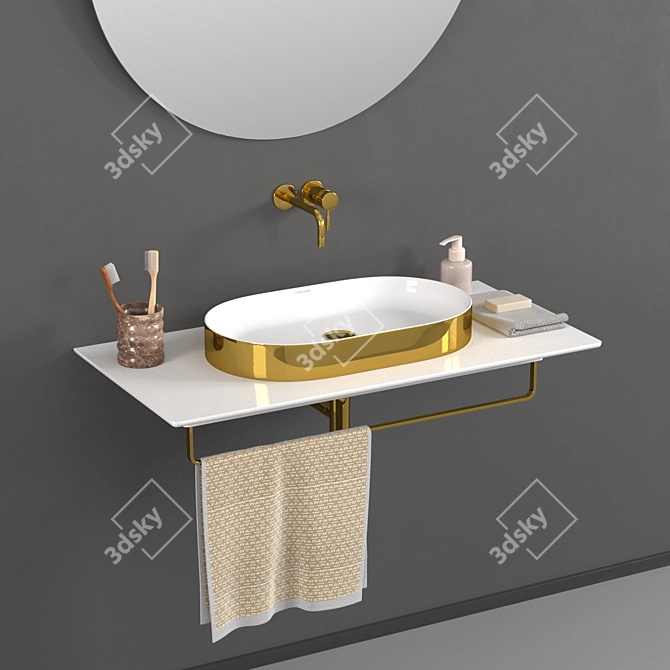 Horizon Washbasin: Gold-White & Silver-White 3D model image 2