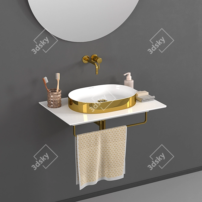 Horizon Washbasin: Gold-White & Silver-White 3D model image 3