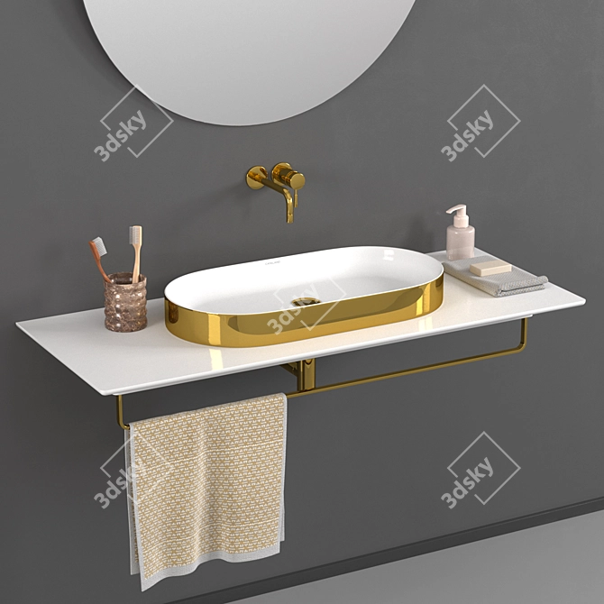 Horizon Washbasin: Gold-White & Silver-White 3D model image 4