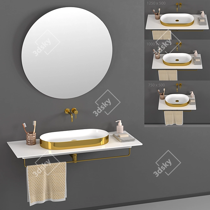 Horizon Washbasin: Gold-White & Silver-White 3D model image 5