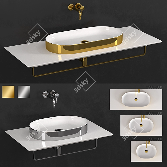 Horizon Washbasin: Gold-White & Silver-White 3D model image 7