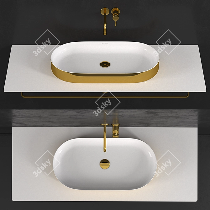 Horizon Washbasin: Gold-White & Silver-White 3D model image 8