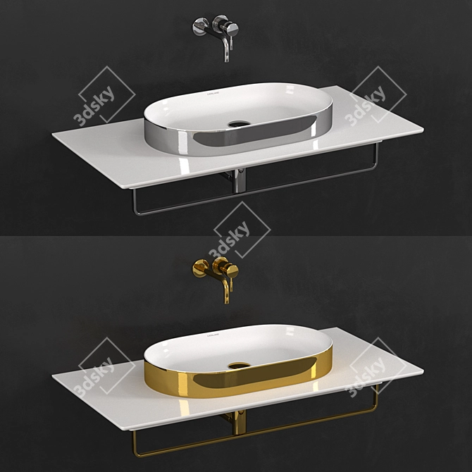 Horizon Washbasin: Gold-White & Silver-White 3D model image 9