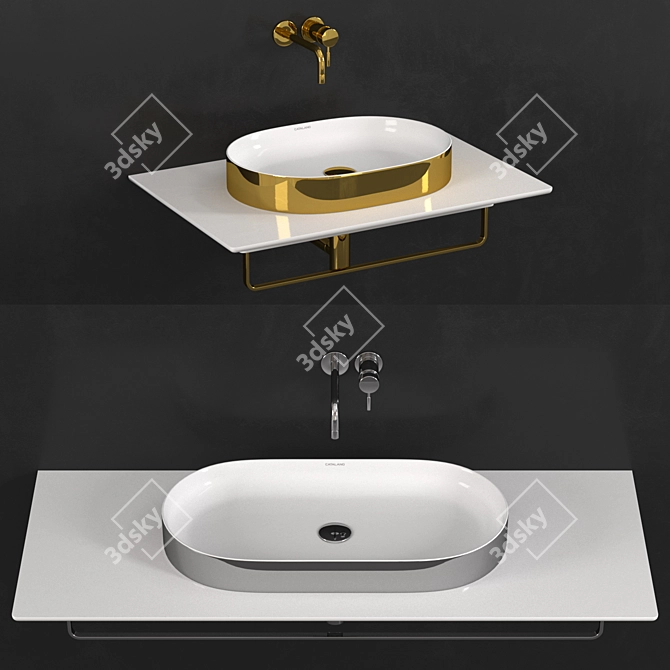 Horizon Washbasin: Gold-White & Silver-White 3D model image 10