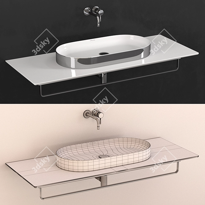 Horizon Washbasin: Gold-White & Silver-White 3D model image 11