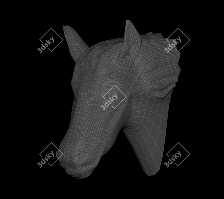 Elegant Black Horse Head Wall Decor 3D model image 2