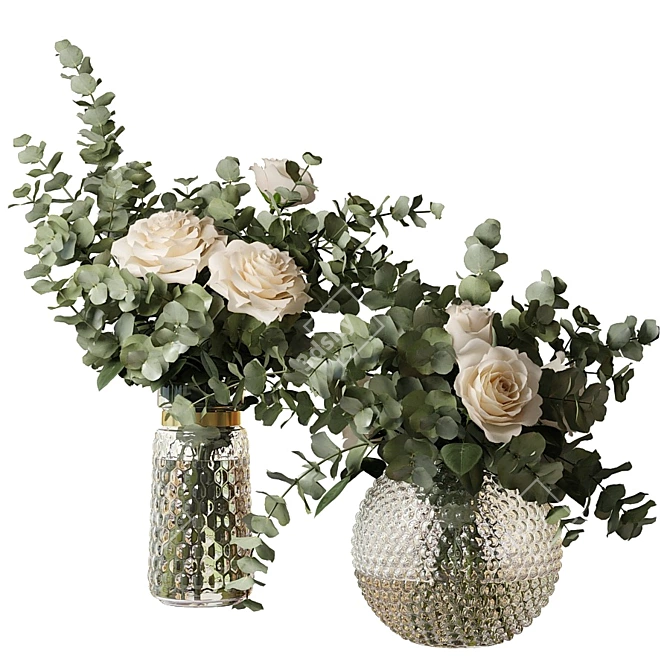  Elegant Rose Bouquets with Eucalyptus Branches 3D model image 1