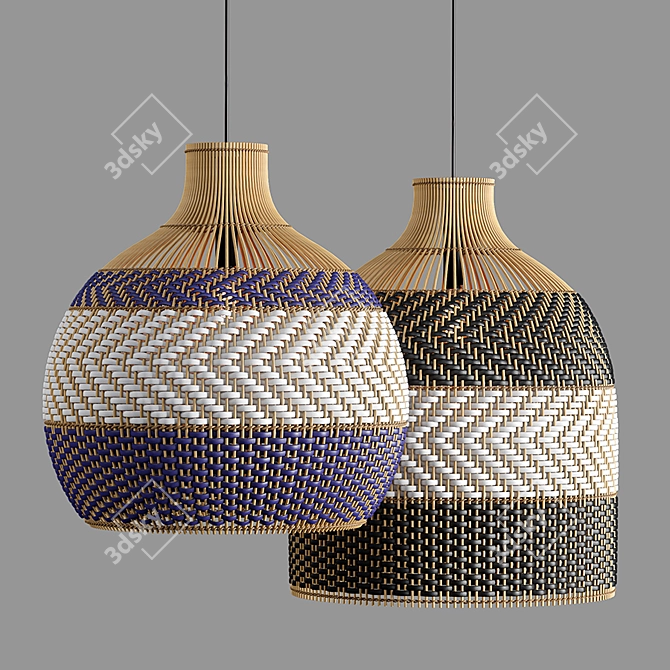 Colored Rattan Pendant Lights 3D model image 1