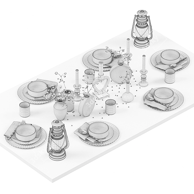 Elegant Red and White Table Setting 3D model image 3