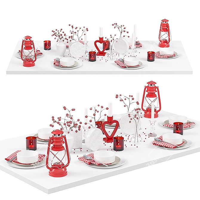 Elegant Red and White Table Setting 3D model image 4