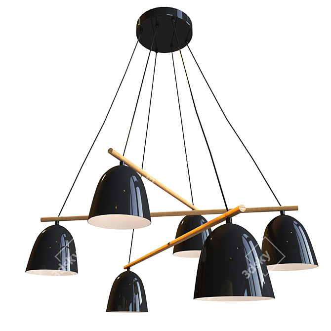 AIDA BLACK 6-Light Metal and Wood Pendant 3D model image 1