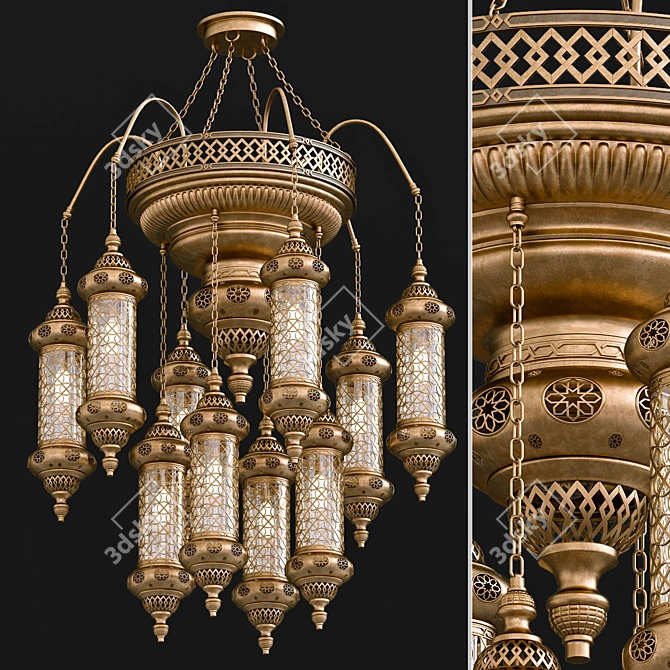 Elegant Moroccon Gold Chandelier 3D model image 1