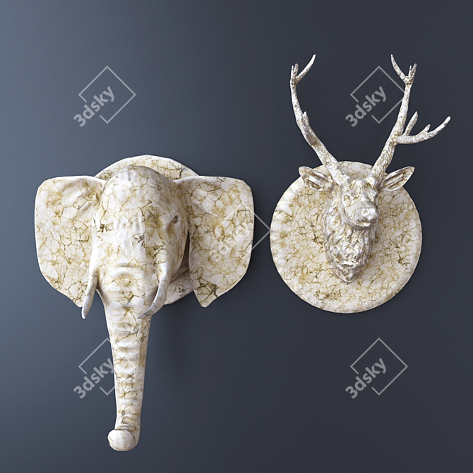 Wild Elegance: Marble Deer & Elephant Wall Sculpture 3D model image 2