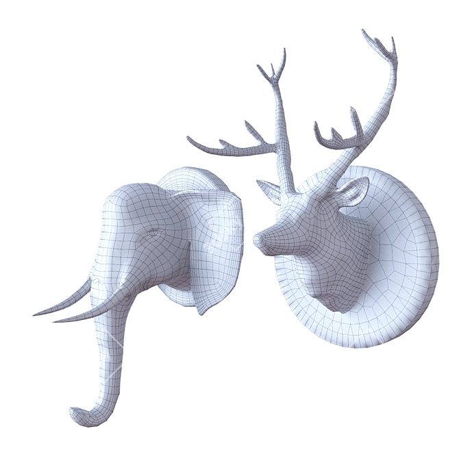 Wild Elegance: Marble Deer & Elephant Wall Sculpture 3D model image 5