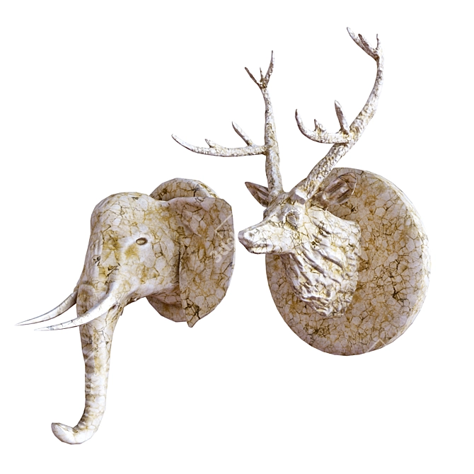 Wild Elegance: Marble Deer & Elephant Wall Sculpture 3D model image 6