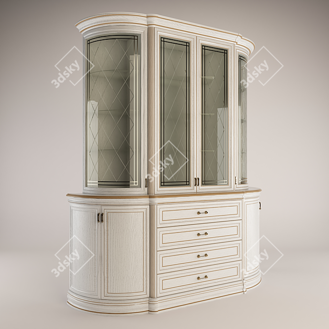 Elegant Oak Dresser with Golden Accents 3D model image 1