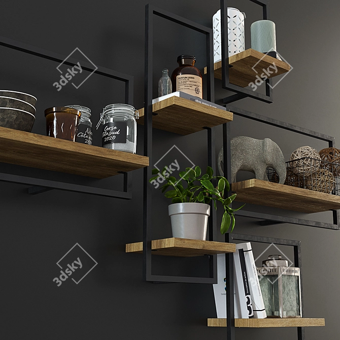 Industrial Loft Shelf Set 3D model image 3