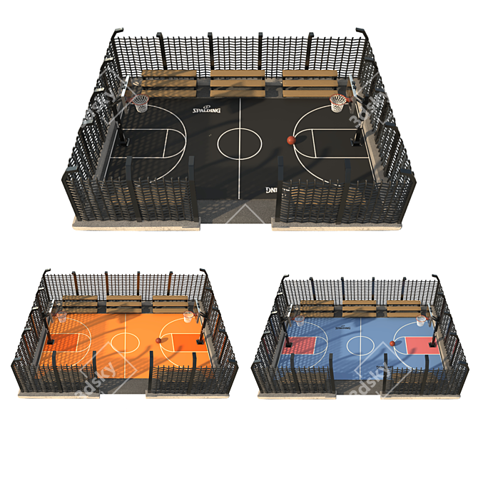 Street-Scale Basketball Playground 3D model image 1