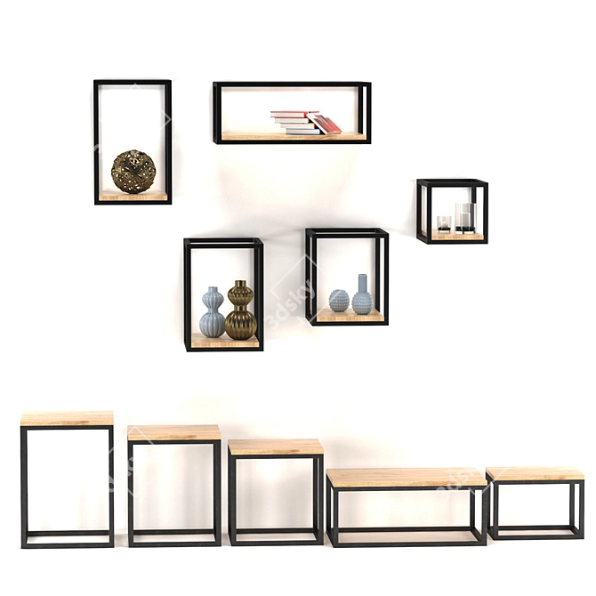 Elegant Ash Wood Wall Shelves 3D model image 2