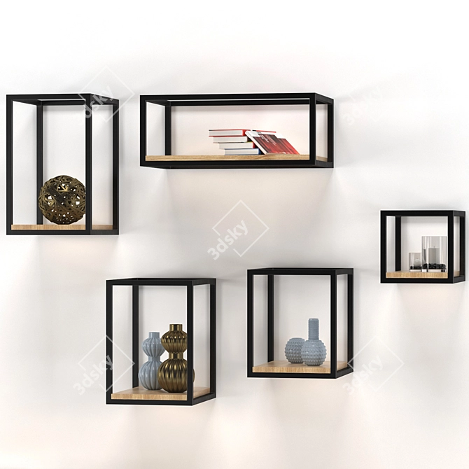 Elegant Ash Wood Wall Shelves 3D model image 3