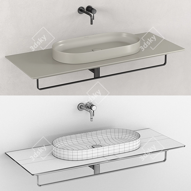 Catalano Horizon Washbasin: Satin & Glossy White 3D model image 5