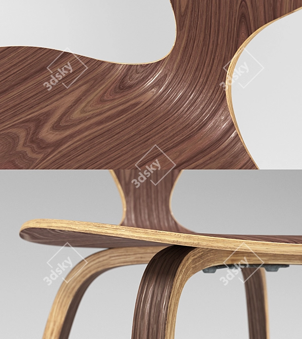 Cherner Walnut Plywood Chair 3D model image 5