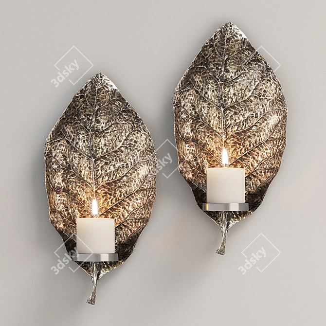 Zelkova Leaf Silver Candle Sconces 3D model image 1
