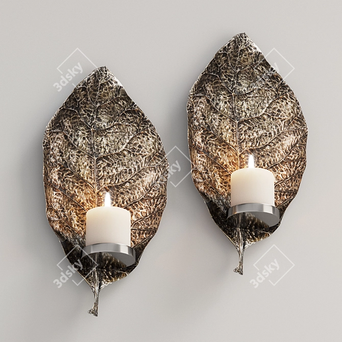 Zelkova Leaf Silver Candle Sconces 3D model image 2