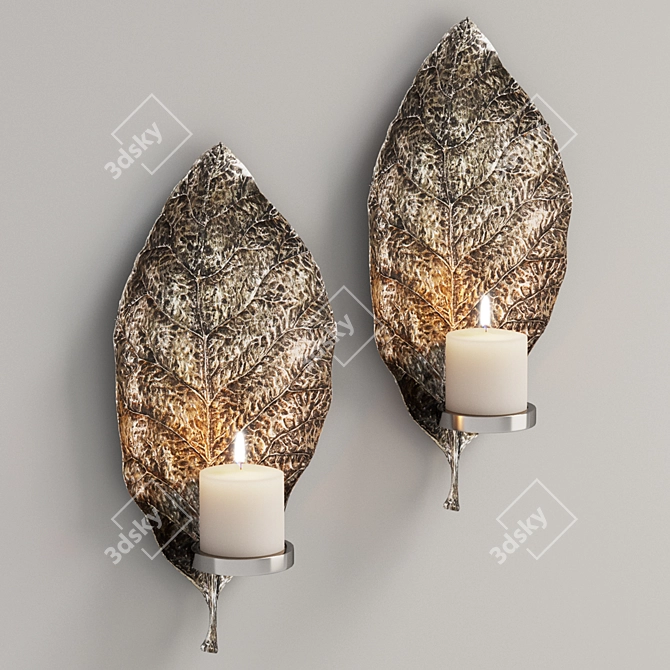 Zelkova Leaf Silver Candle Sconces 3D model image 3