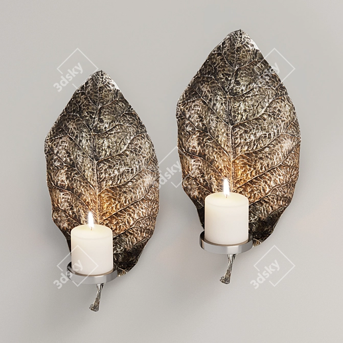 Zelkova Leaf Silver Candle Sconces 3D model image 4