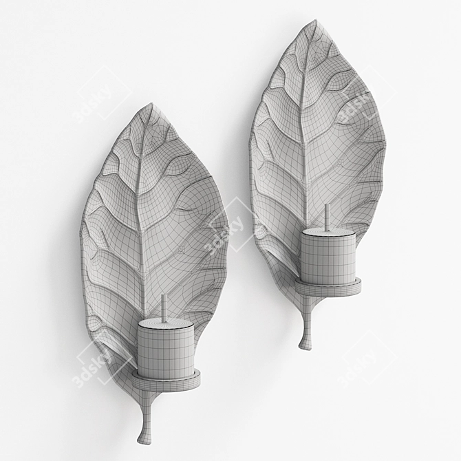 Zelkova Leaf Silver Candle Sconces 3D model image 5