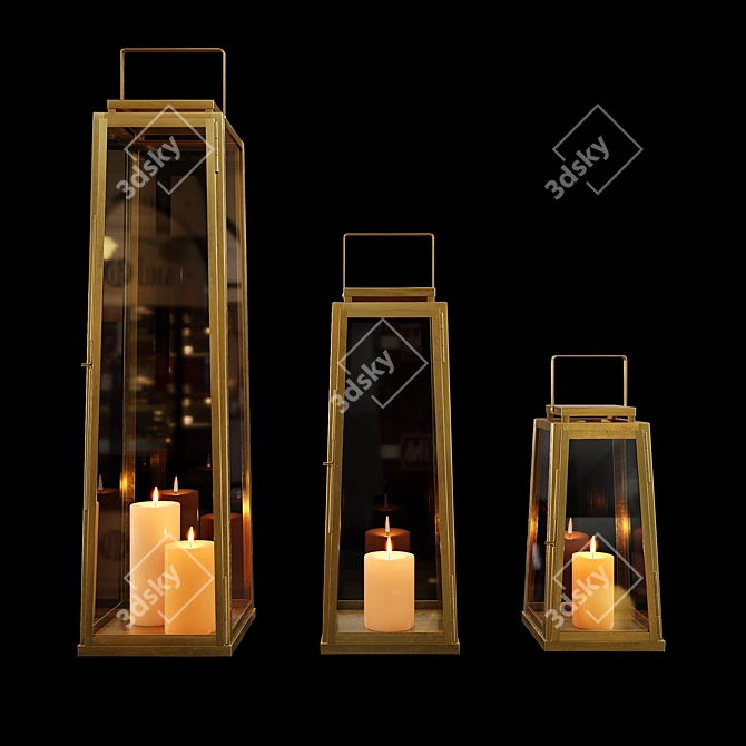 Golden Glow Candle Lantern 3D model image 1