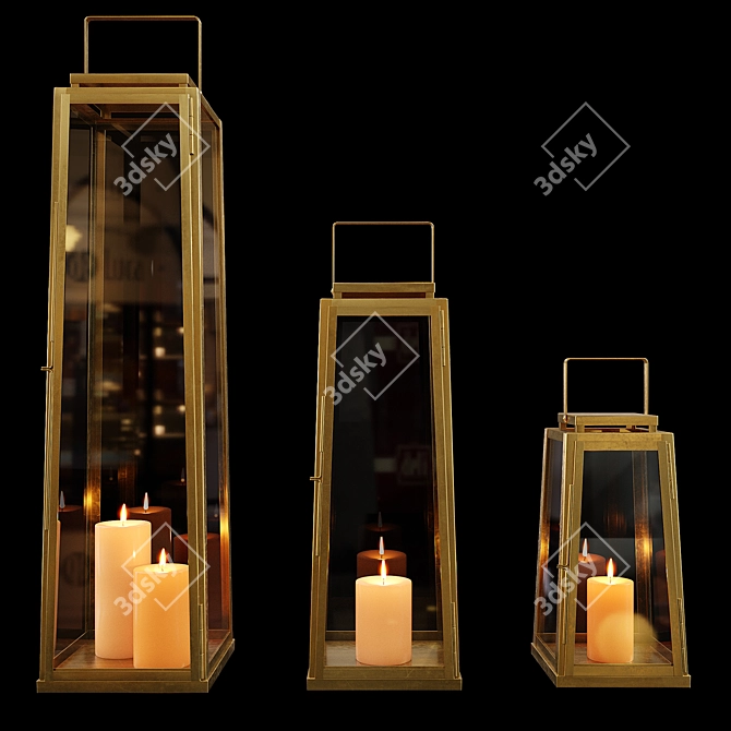 Golden Glow Candle Lantern 3D model image 2