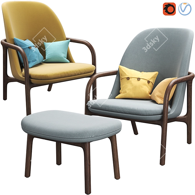Neva High-Back Easy Chair: Artisan's Organic Elegance 3D model image 1