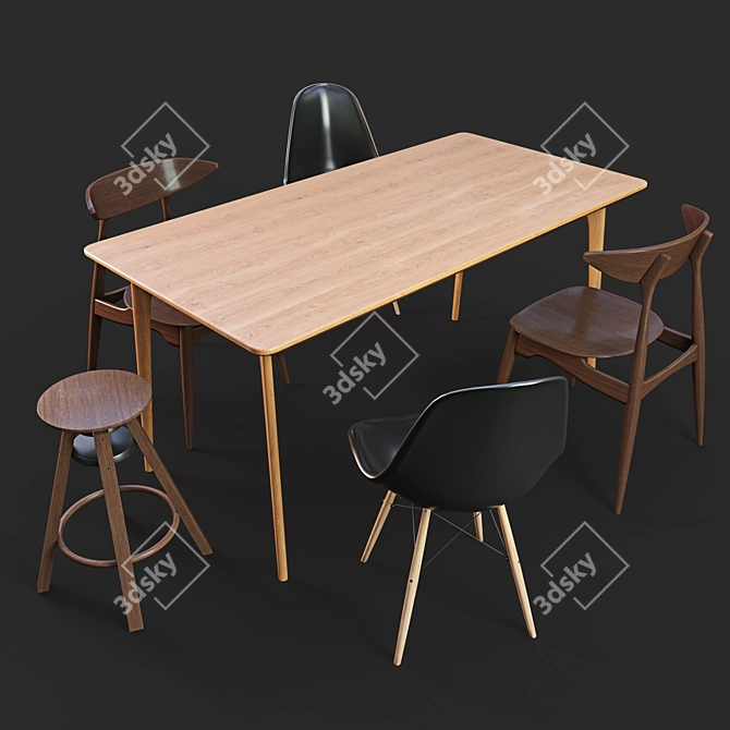 Modern Dining Set: Table & Chairs 3D model image 7