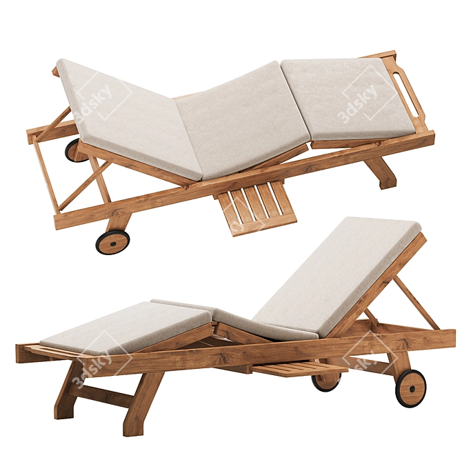 Cyan Teak Sun Lounger: Ultimate Luxury 3D model image 3