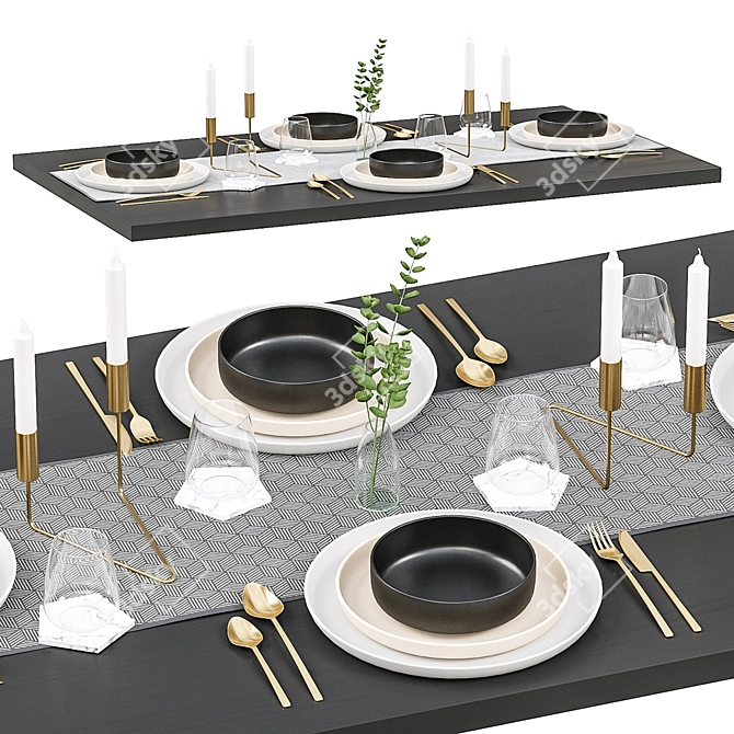 4-Person Table Setting: Elegant Tableware for Perfect Dining 3D model image 1