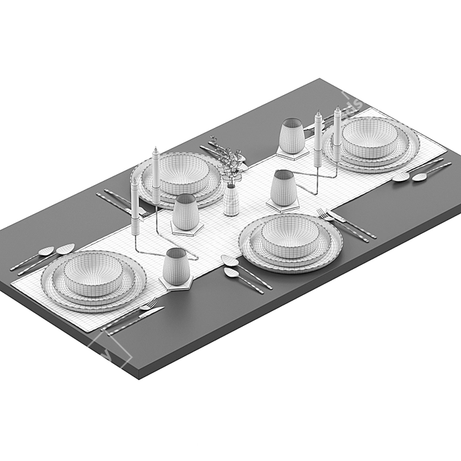 4-Person Table Setting: Elegant Tableware for Perfect Dining 3D model image 3