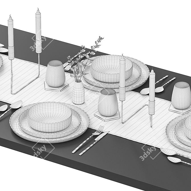 4-Person Table Setting: Elegant Tableware for Perfect Dining 3D model image 4