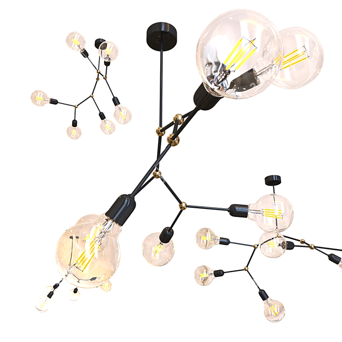 Magic Glow Chandelier - Black Metallic, 6 Bulb Fantasy Light 3D model image 2