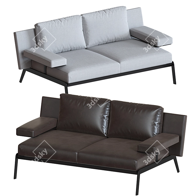 Modern Double Sofa in Light Gray 3D model image 1