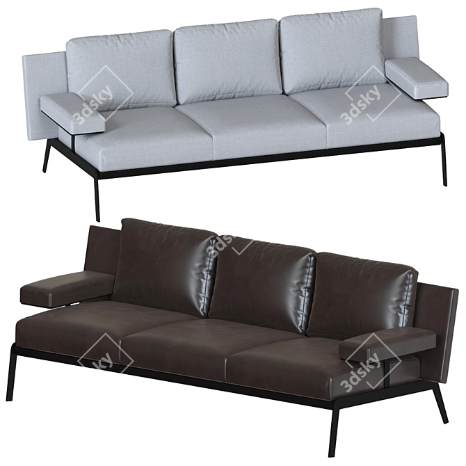 Modern Double Sofa in Light Gray 3D model image 2