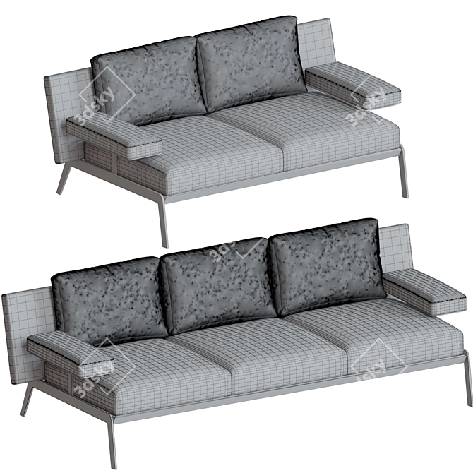 Modern Double Sofa in Light Gray 3D model image 4