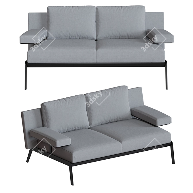 Modern Double Sofa in Light Gray 3D model image 5