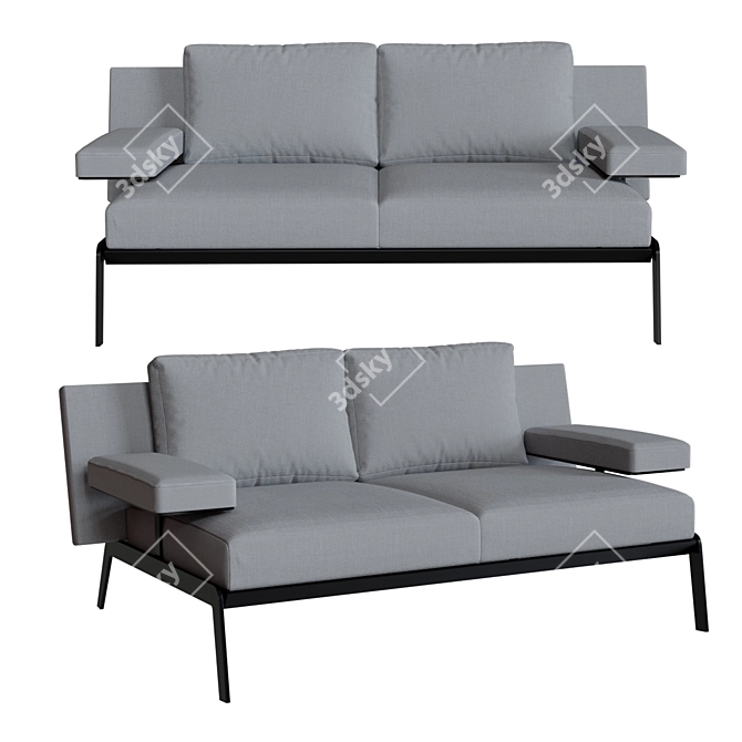 Modern Double Sofa in Light Gray 3D model image 8