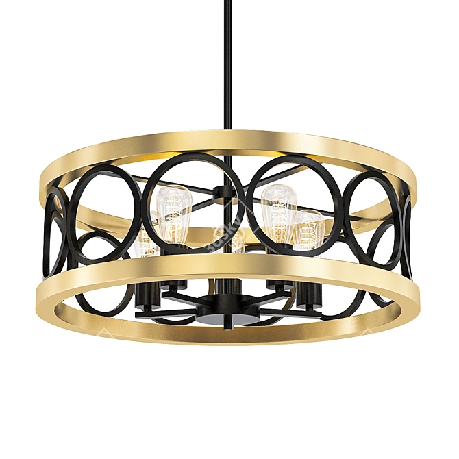 Bronze and Wood 5-Light Chandelier 3D model image 1